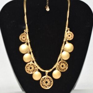 Vintage 5X Brushed Gold Tone Multiple Circular Disc's Snake Chain16"  Necklace